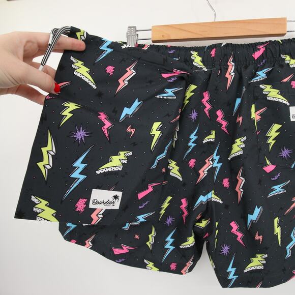 Boardies Apparel Mens Swim Trunks Black Lightning Bolt Neon Print Size M NWT - Picture 7 of 14